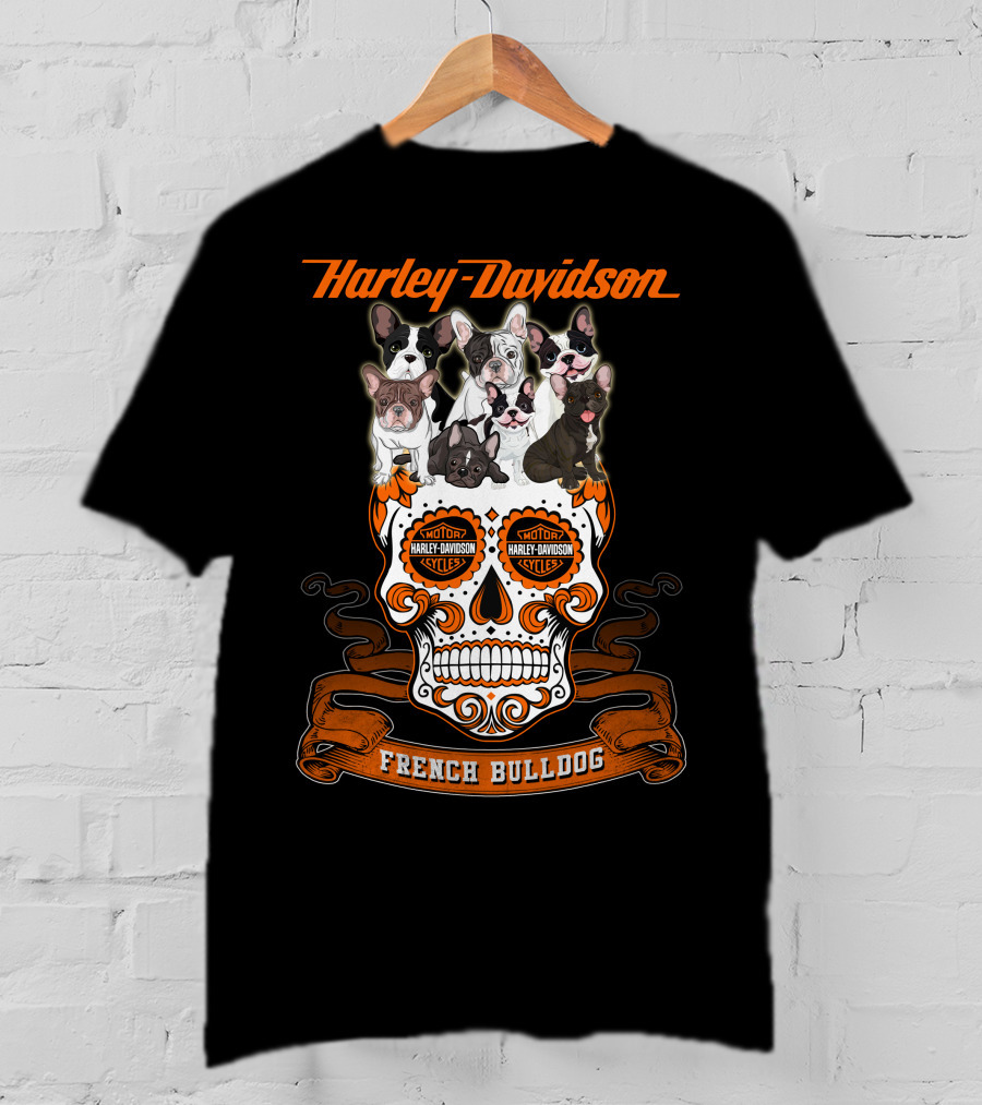 Harley Davidson French Bulldog Sugar Skull Motif T-Shirt