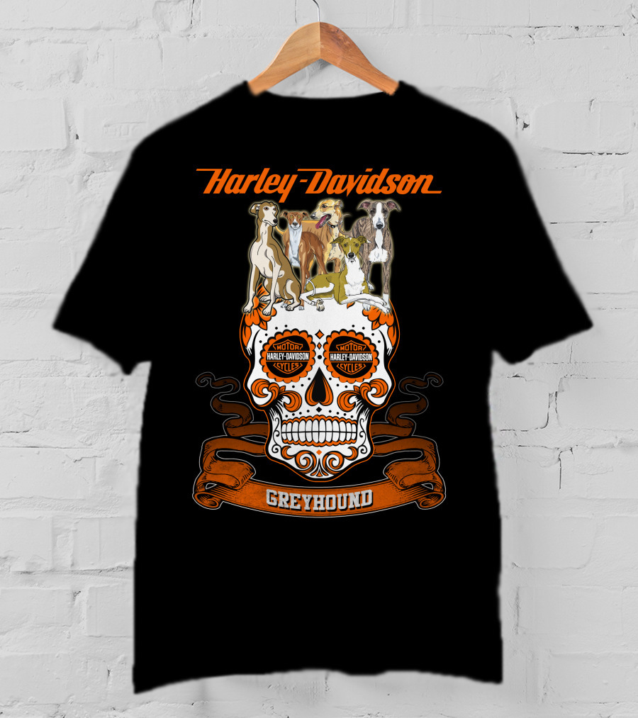 Harley Davidson Motor Cycles Greyhound Skull T-Shirt