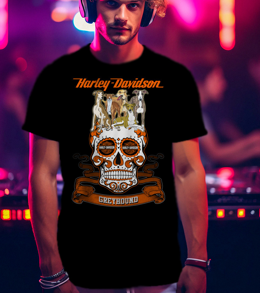 Harley Davidson Motor Cycles Greyhound Skull T-Shirt