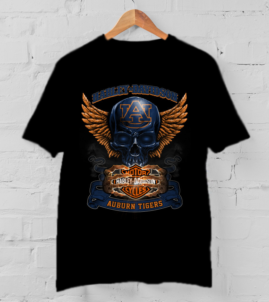 Harley Davidson Auburn Tigers Au Skull Wings Motor Cycles T-Shirt