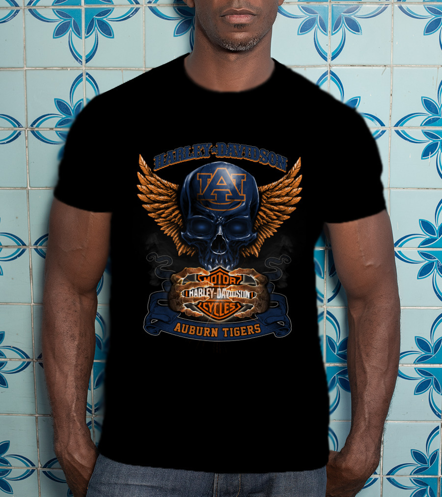 Harley Davidson Auburn Tigers Au Skull Wings Motor Cycles T-Shirt