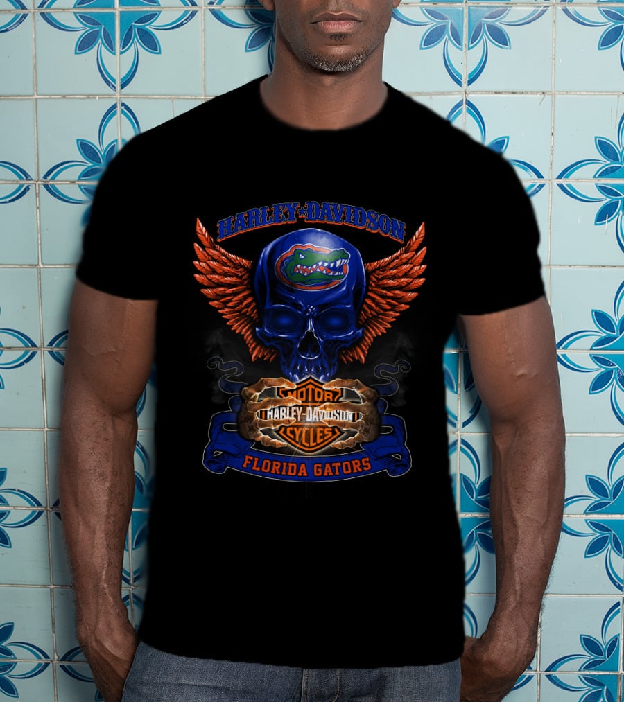 Harley Davidson Motor Florida Gators Winged Skull T-Shirt