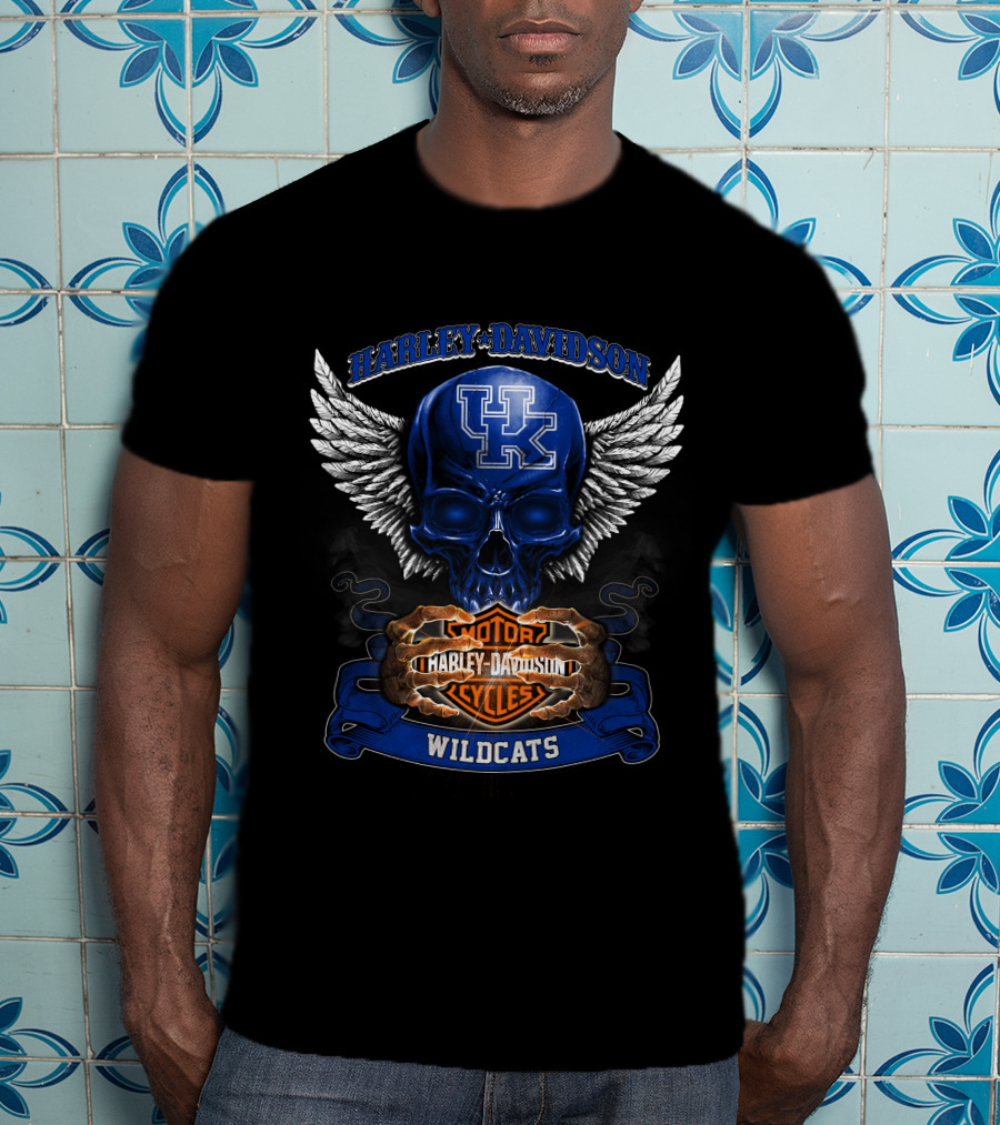Harley Davidson Kentucky Wildcats Motorcycles Skull Wings T-Shirt