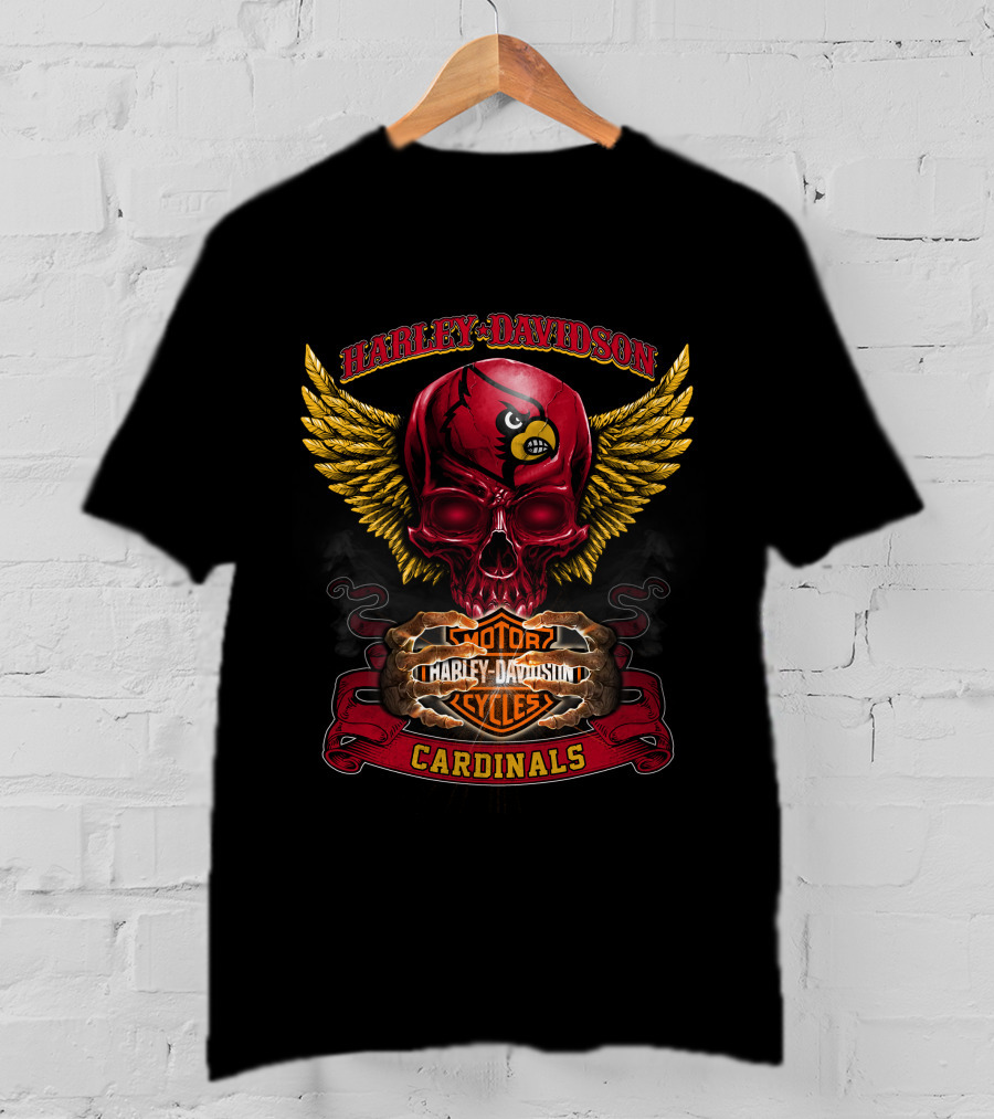 Harley Davidson Louisville Cardinals Skull With Wings T-Shirt