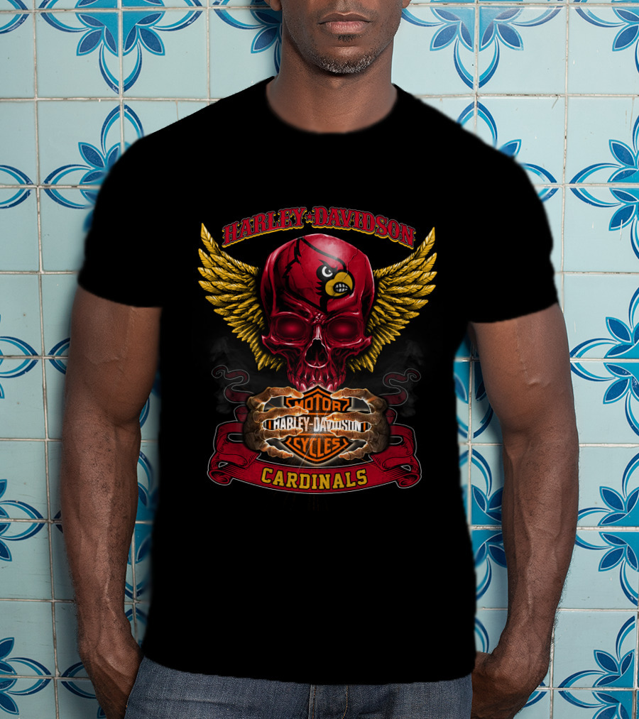 Harley Davidson Louisville Cardinals Skull With Wings T-Shirt