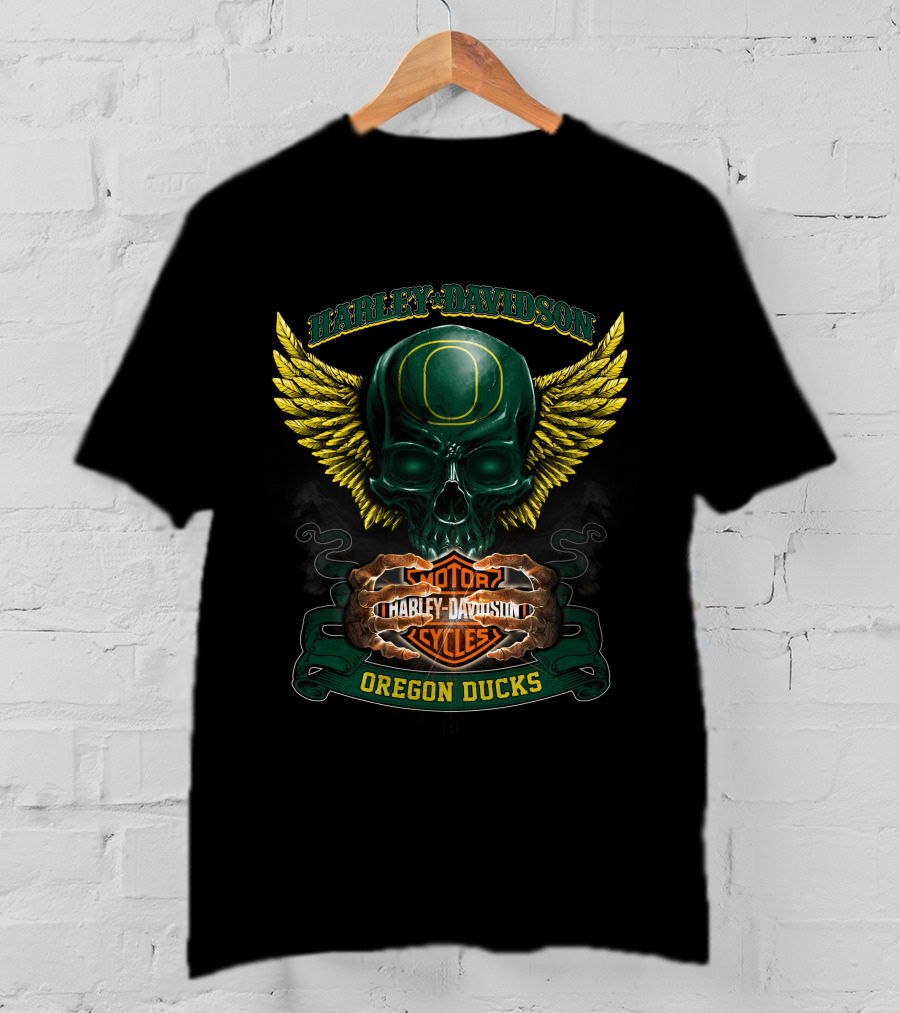 Harley Davidson Oregon Ducks Skull Winged T-Shirt