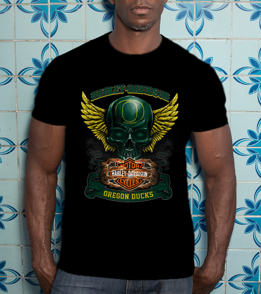 Harley Davidson Oregon Ducks Skull Winged T-Shirt
