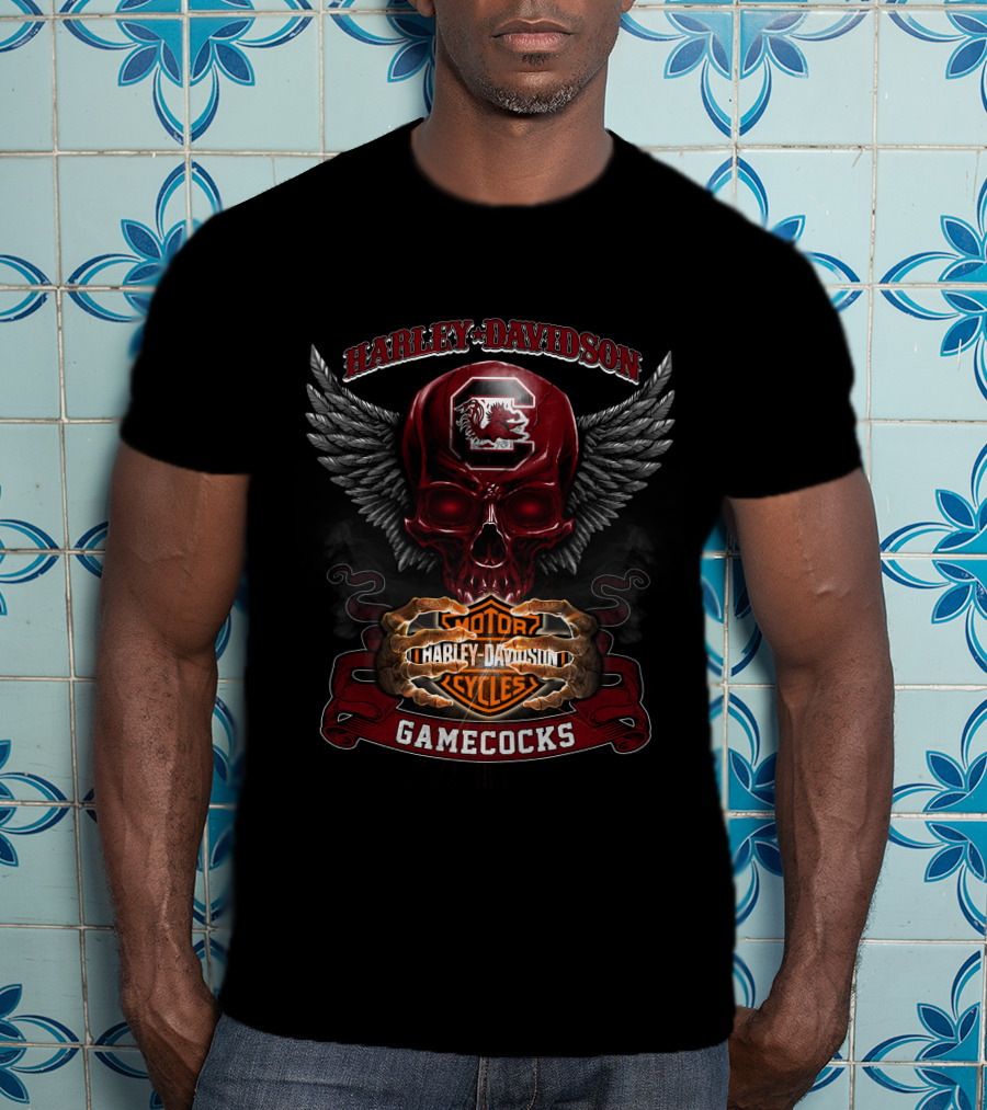 Harley Davidson South Carolina Gamecocks Motorcycles Winged Skull T-Shirt