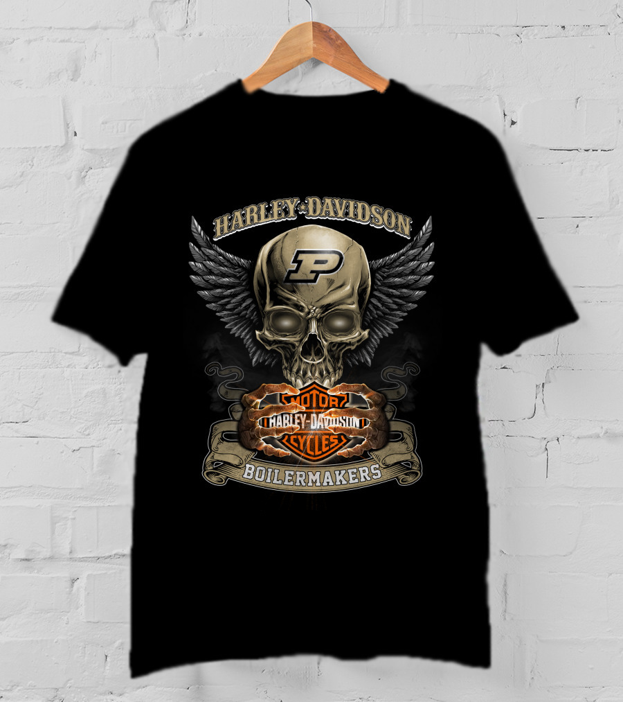 Harley Davidson Purdue Boilermakers Motorcycles Logo Skull Wings T-Shirt