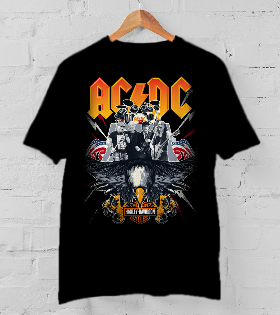 Acdc Harley Davidson Motorcycles Eagle Band Rock Music T-Shirt