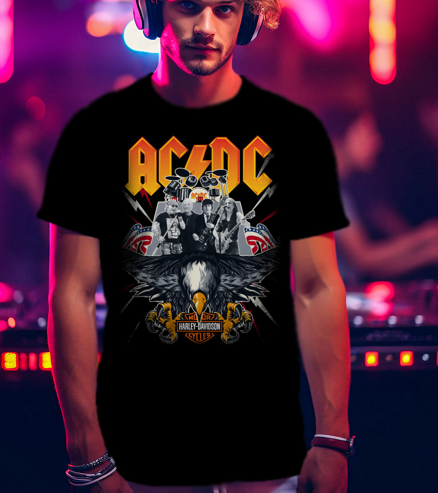 Acdc Harley Davidson Motorcycles Eagle Band Rock Music T-Shirt