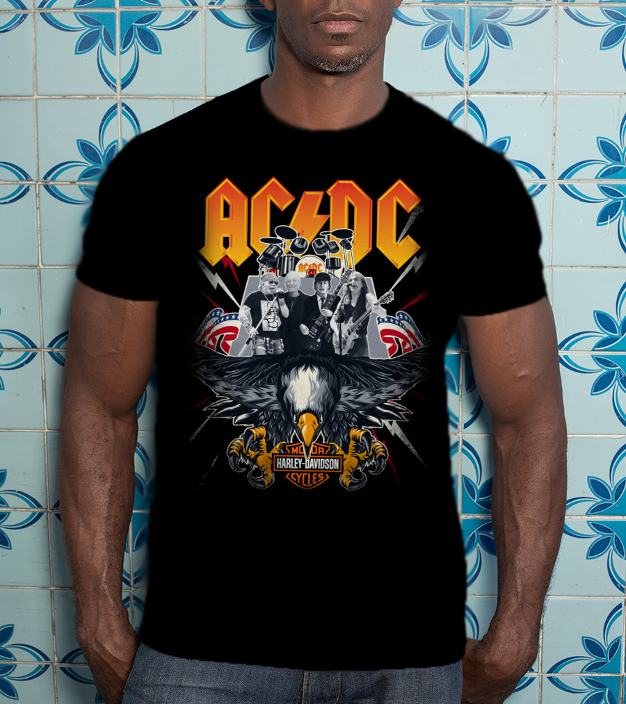 Acdc Harley Davidson Motorcycles Eagle Band Rock Music T-Shirt
