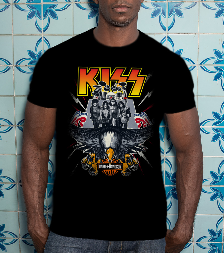 Kiss Harley Davidson Motorcycles American Eagle Band T-Shirt