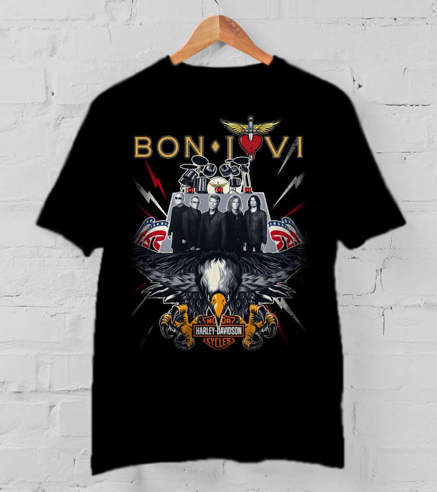 Bon Jovi Harley Davidson Motorcycles Eagle Band T-Shirt
