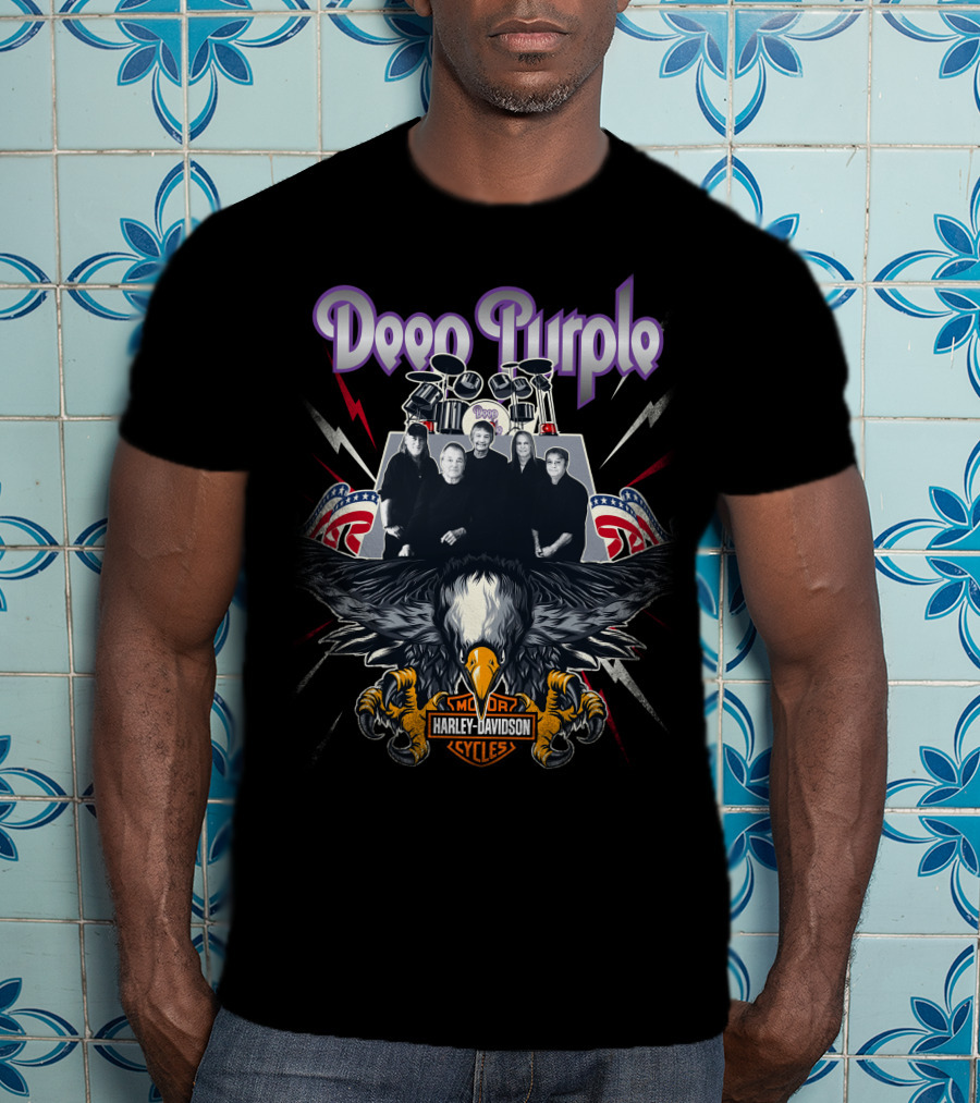 Deep Purple Harley Davidson Motorcycles Eagle Band Members T-Shirt