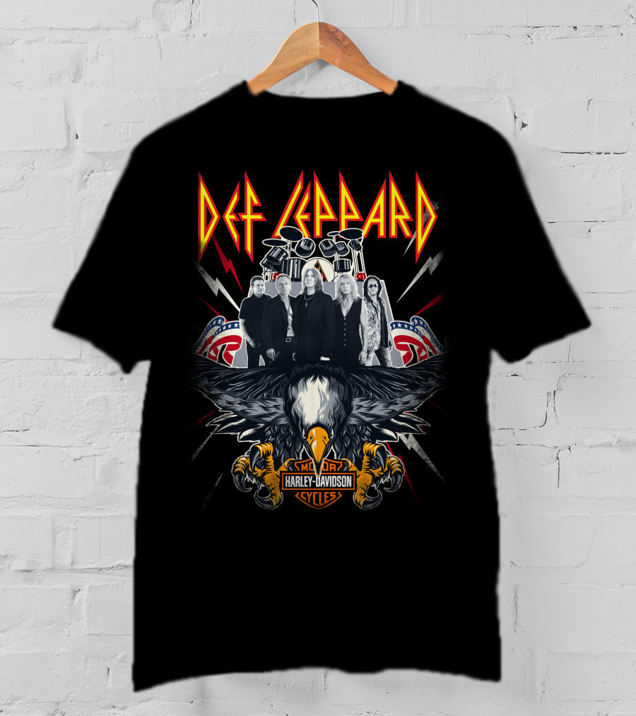 Def Leppard Harley Davidson Motor Cycles Eagle And Band T-Shirt