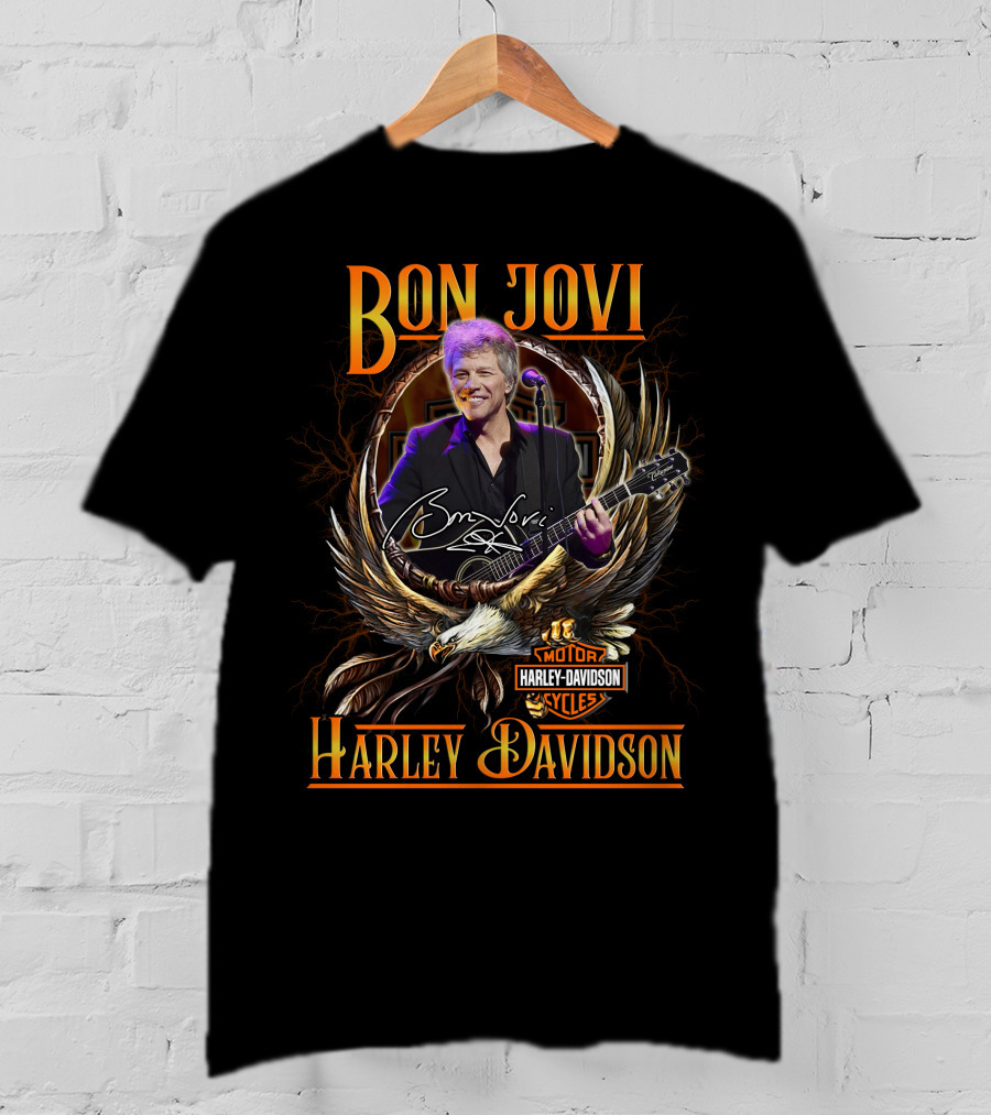 Bon Jovi Harley Davidson Motorcycles Eagle Music Signature T-Shirt