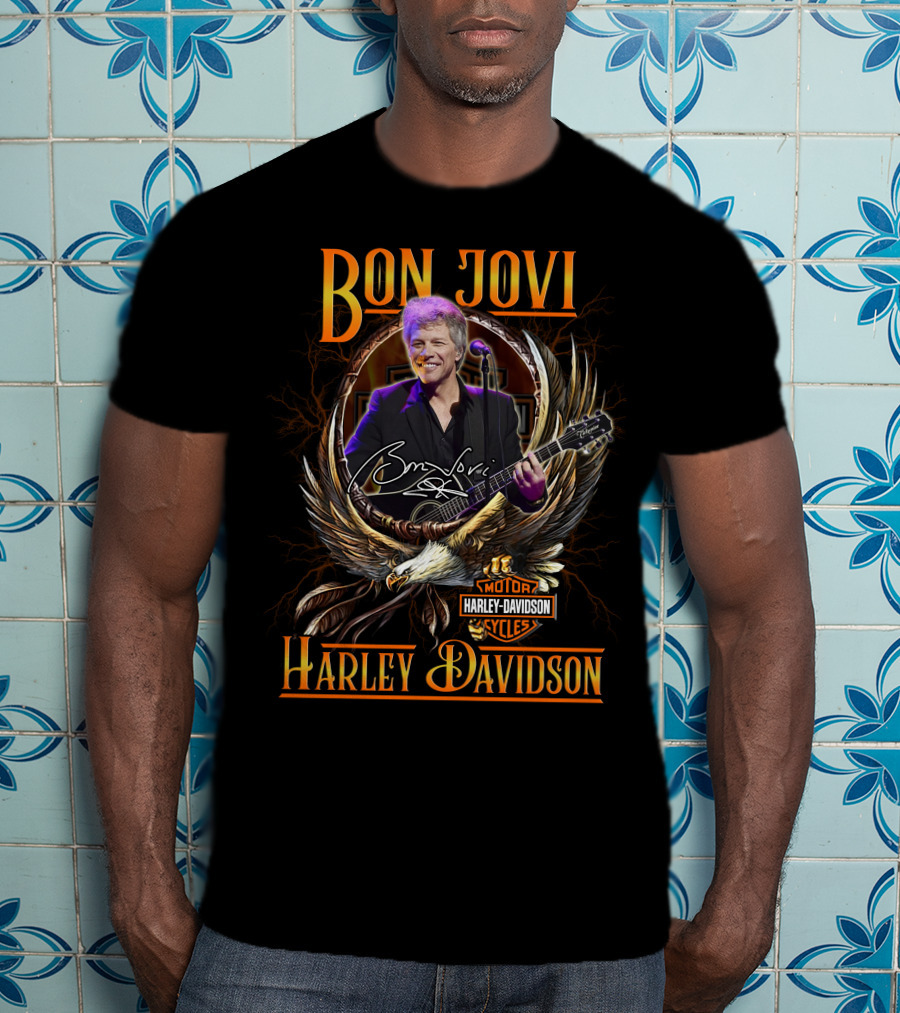 Bon Jovi Harley Davidson Motorcycles Eagle Music Signature T-Shirt