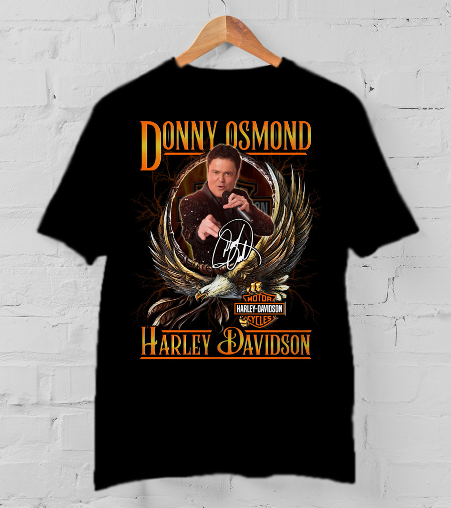 Donny Osmond Harley Davidson Motor Cycles Emblem With Eagle And Signature T-Shirt