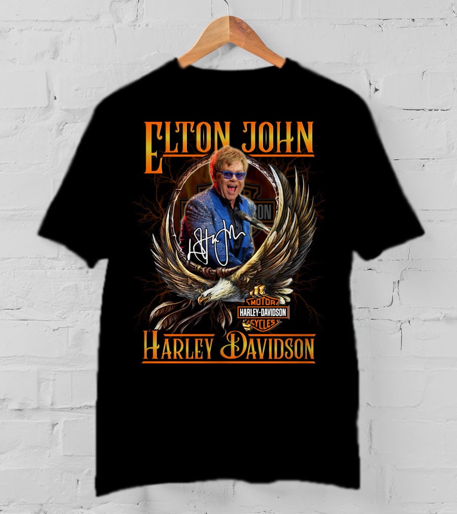 Elton John Harley Davidson Cycles Eagle Signature T-Shirt