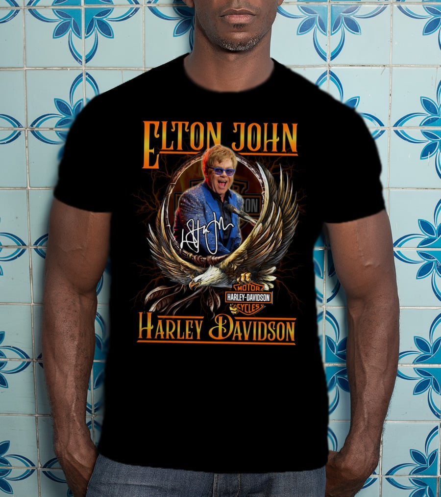 Elton John Harley Davidson Cycles Eagle Signature T-Shirt
