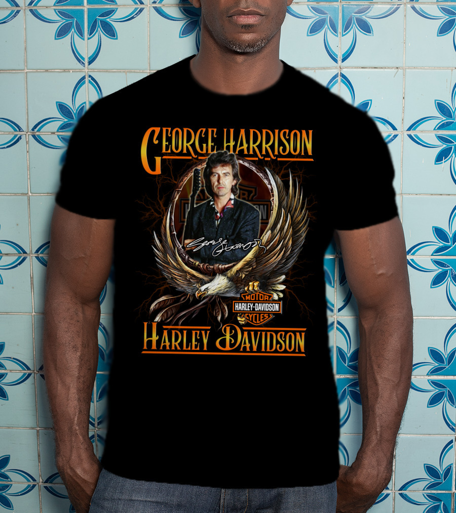 George Harrison Harley Davidson Motor Cycles Eagle Signature T-Shirt