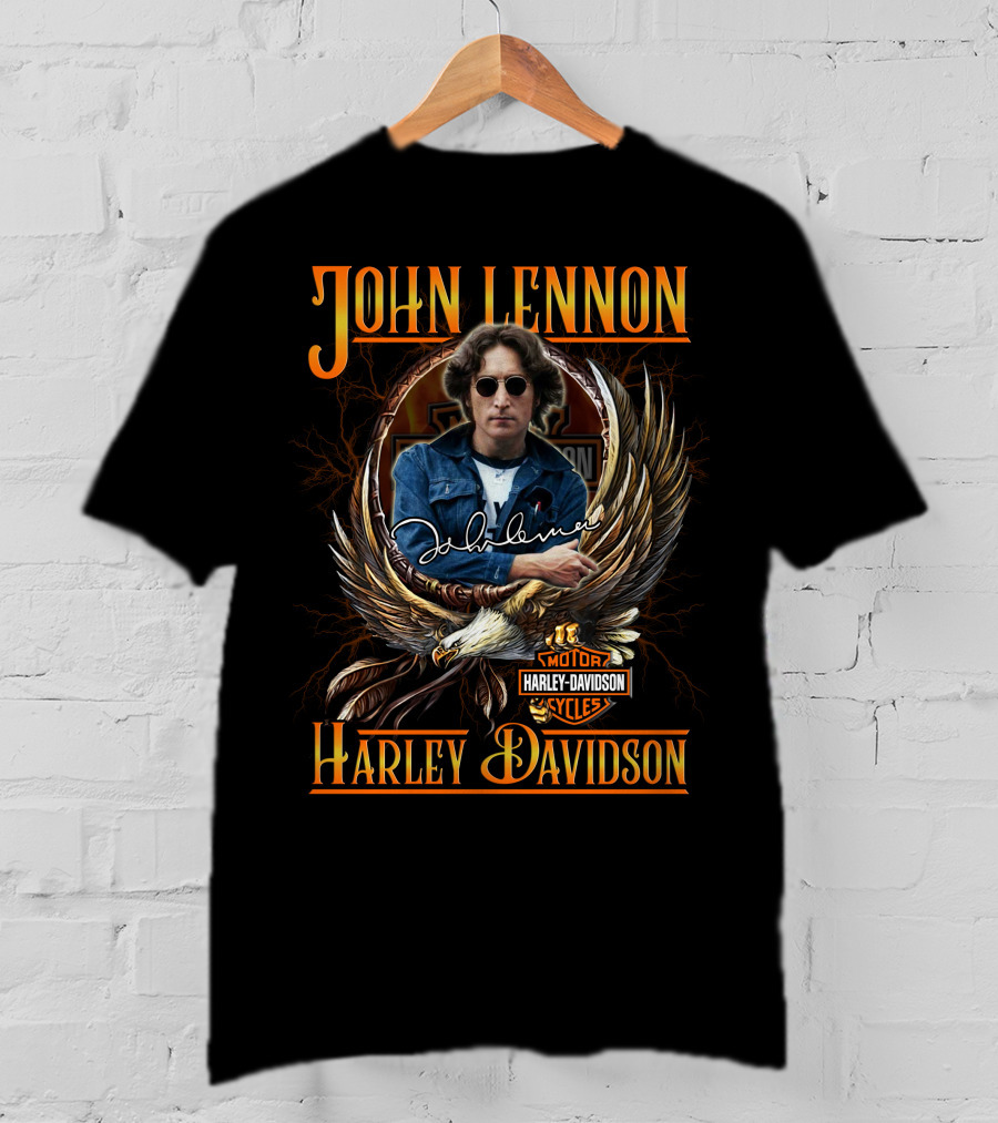 John Lennon Harley Davidson Motor Cycles Iconic Signature Look T-Shirt