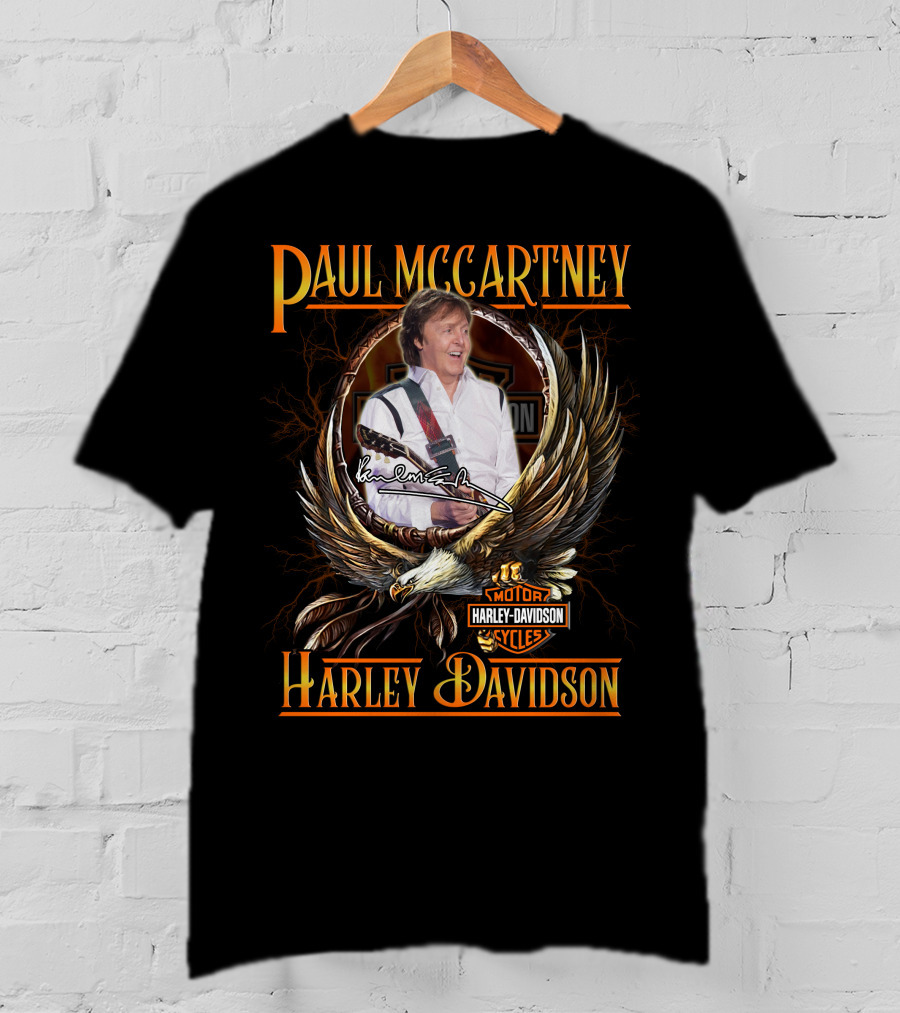 Paul Mccartney Harley Davidson Motor Cycles Eagle Signature T-Shirt
