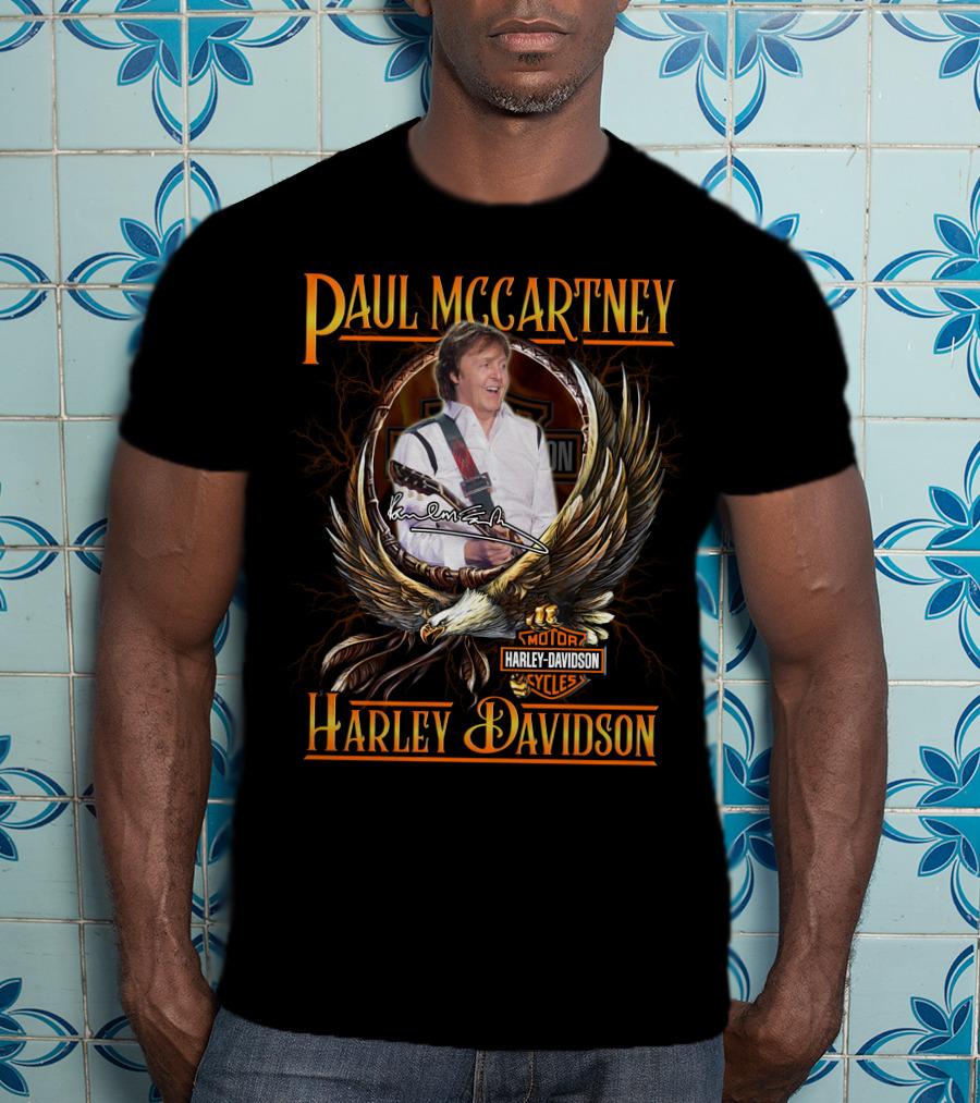 Paul Mccartney Harley Davidson Motor Cycles Eagle Signature T-Shirt