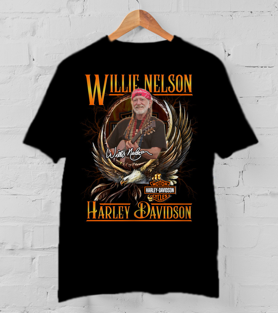 Willie Nelson Harley Davidson Motorcycles Cycles Eagle Guitar T-Shirt