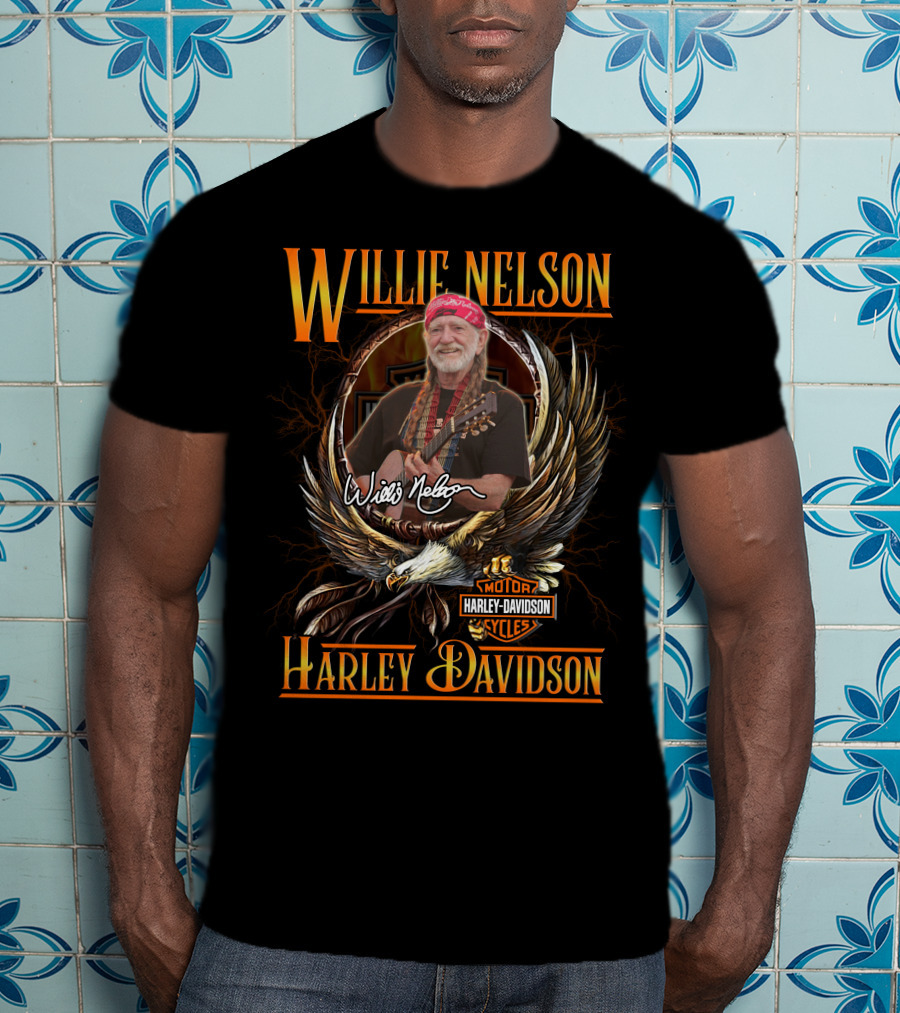 Willie Nelson Harley Davidson Motorcycles Cycles Eagle Guitar T-Shirt