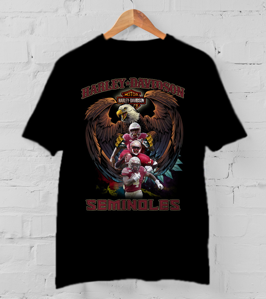 Harley Davidson Seminoles Florida State Football Players Bald Eagle T-Shirt