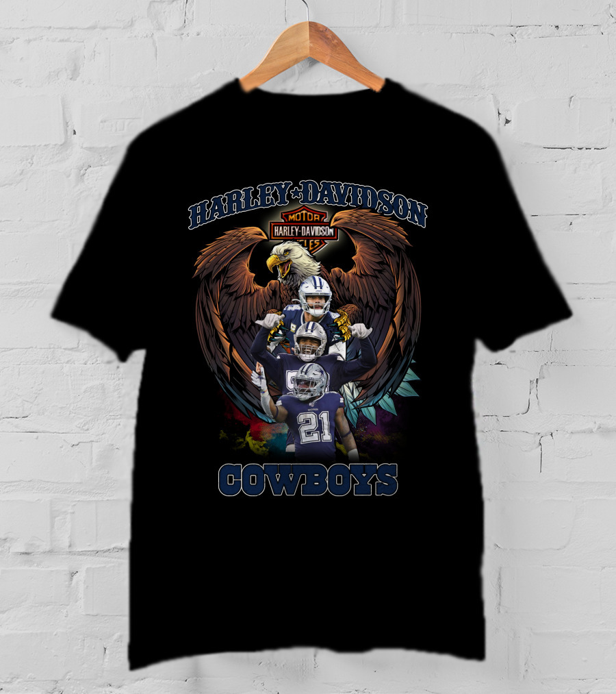 Harley Davidson Dallas Cowboys Football Team With Eagle And Players T-Shirt