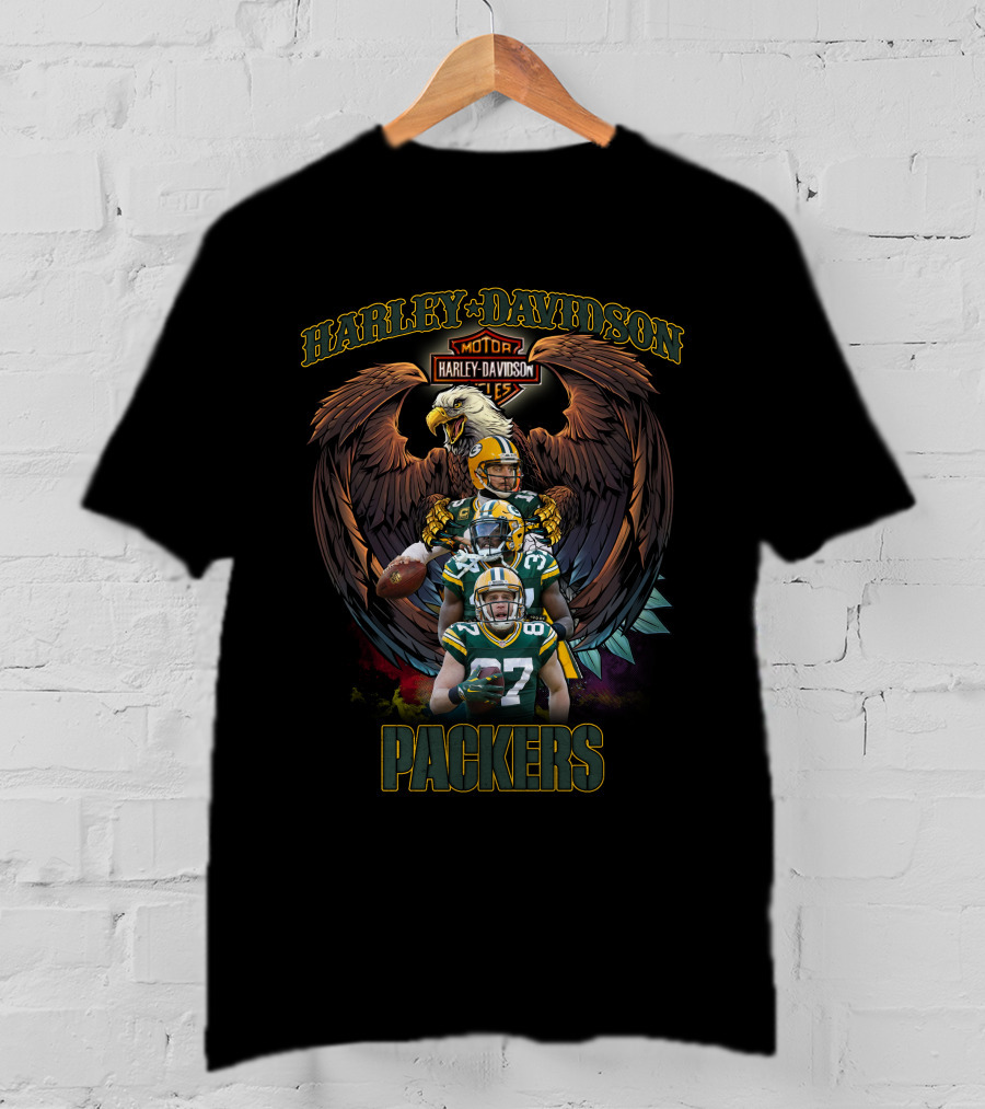 Harley Davidson Green Bay Packers Hd208 Eagle And Football Players T-Shirt