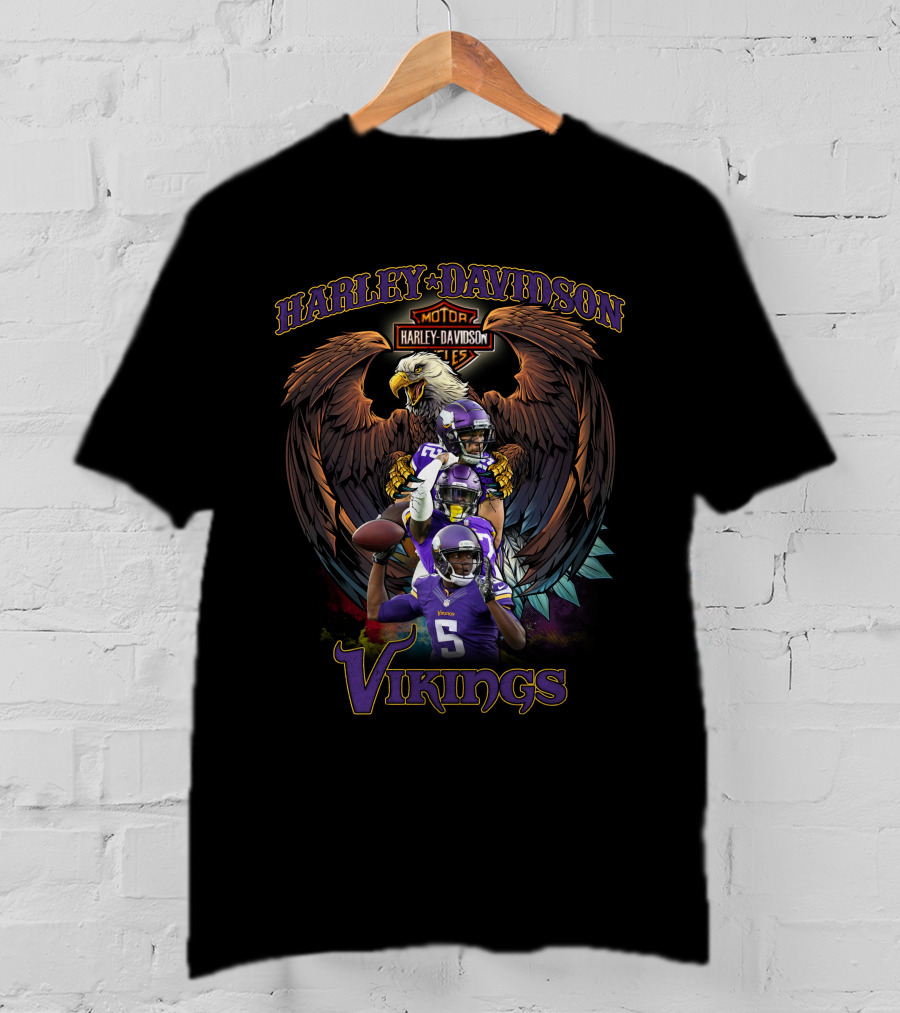 Harley Davidson Motor Eagle Minnesota Vikings Players T-Shirt