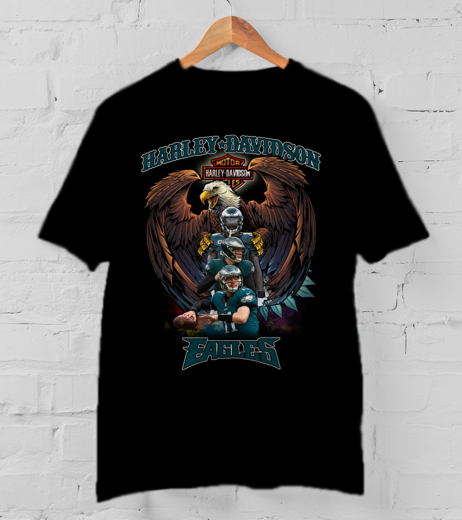Harley Davidson Philadelphia Eagles Football Players With Bald Eagle T-Shirt
