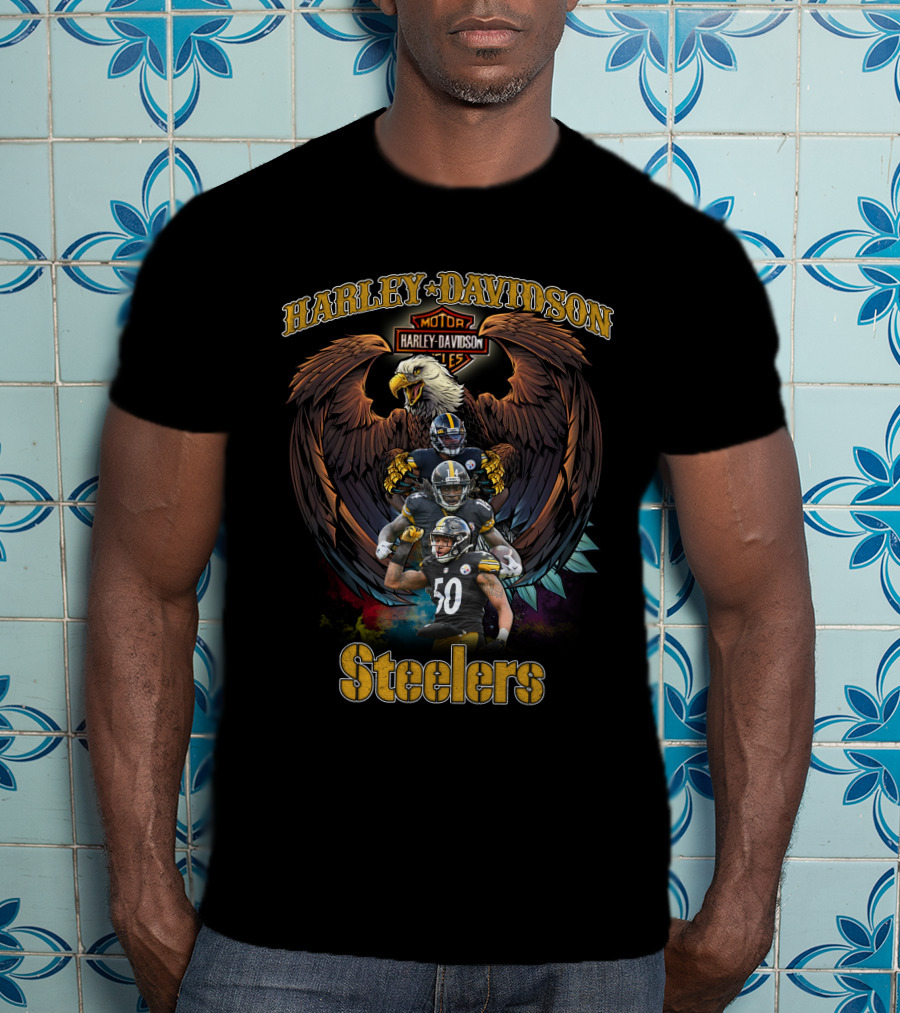 Harley Davidson Motor Cycles Eagle Pittsburgh Steelers T-Shirt