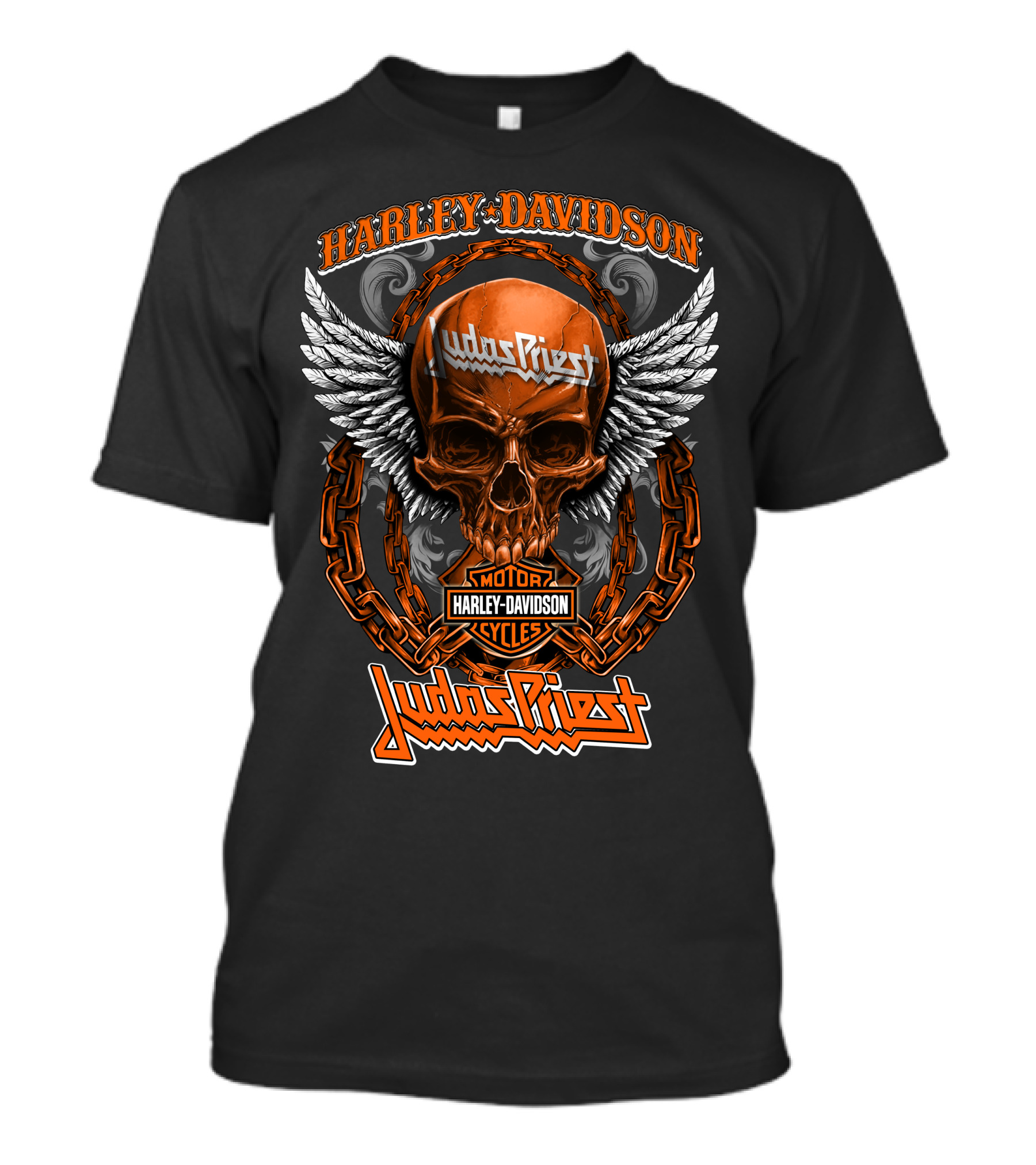 Harley Davidson Judas Priest Skull Wings Chains Motor Cycles T-Shirt