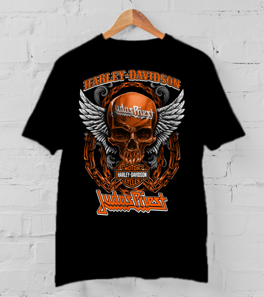 Harley Davidson Judas Priest Skull Wings Chains Motor Cycles T-Shirt