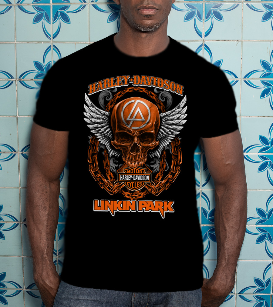 Harley Davidson Motor Cycles Linkin Park Skull Wings T-Shirt