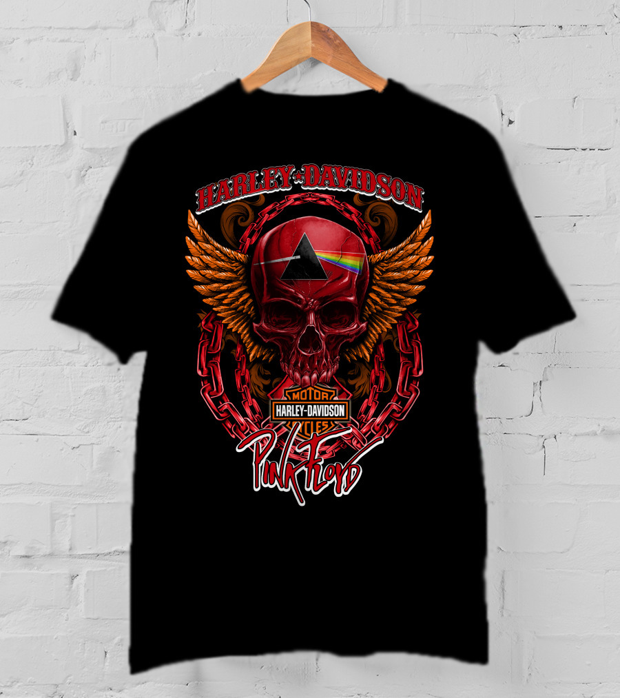 Harley Davidson Pink Floyd Skull With Wings And Prism T-Shirt