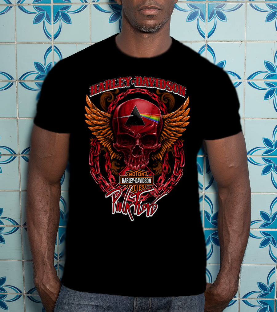 Harley Davidson Pink Floyd Skull With Wings And Prism T-Shirt