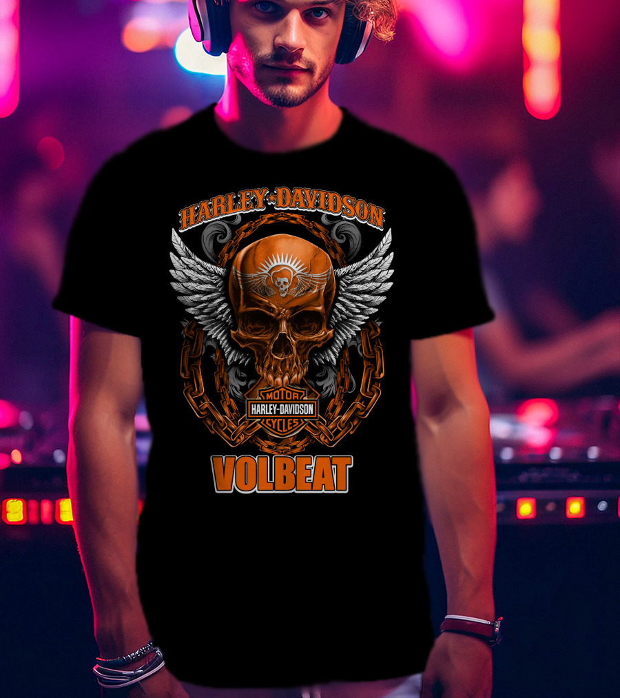 Harley Davidson Volbeat Skull With Wings And Chain T-Shirt