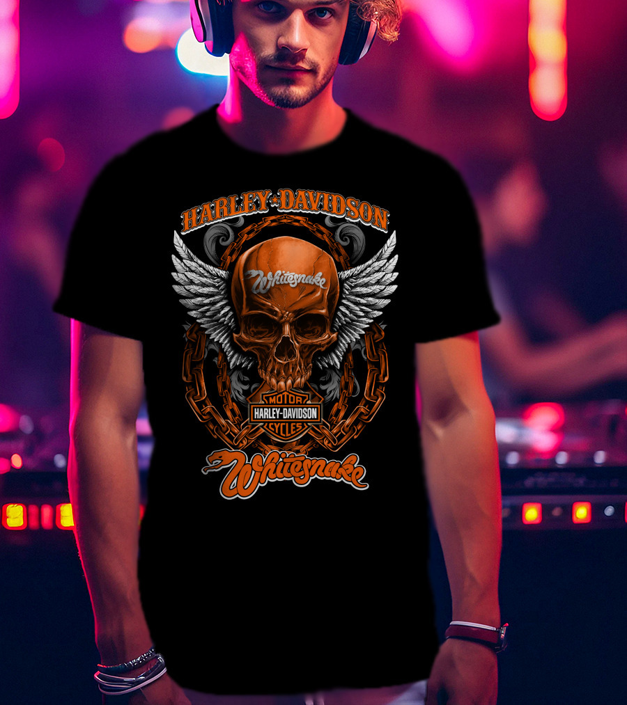 Harley Davidson Motor Cycles Skull Winged Whitesnake Hd2408 T-Shirt