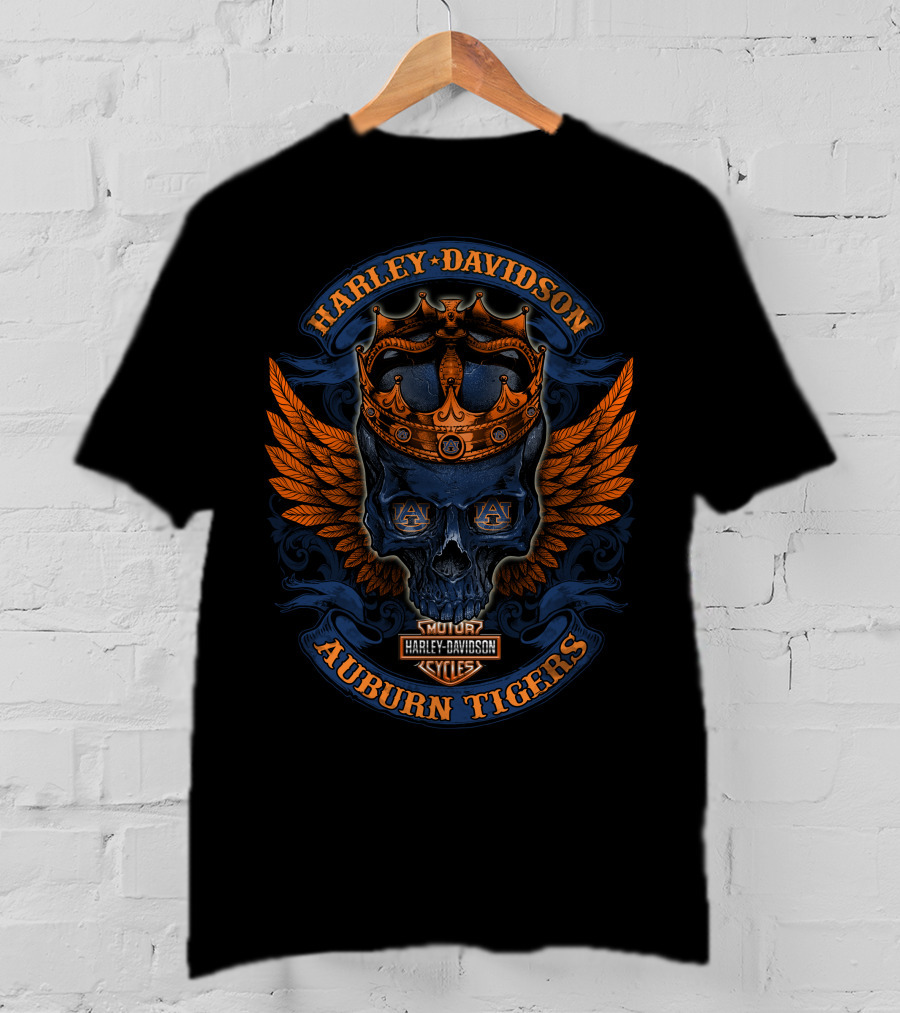 Harley Davidson Auburn Tigers Crowned Skull With Wings T-Shirt