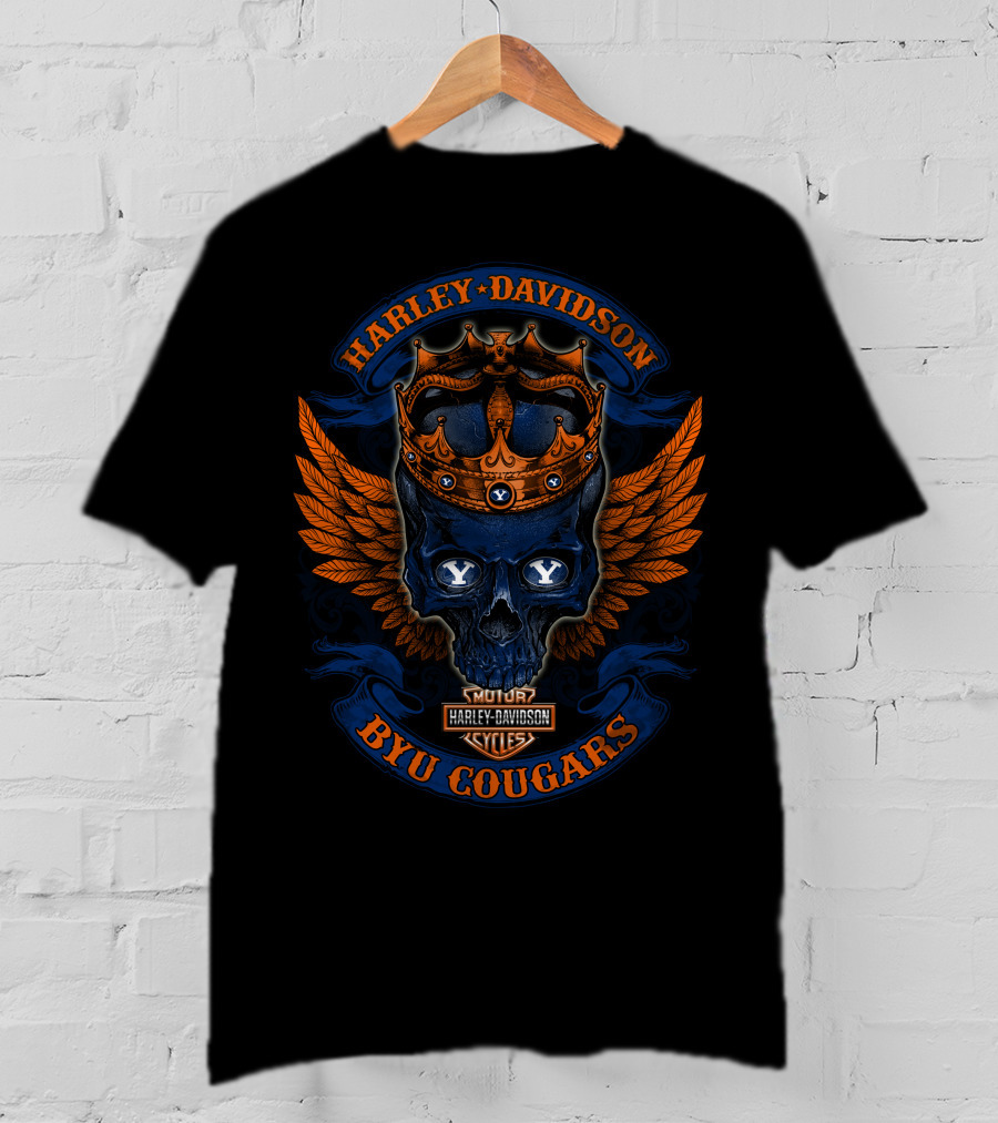Harley Davidson Skull With Crown And Wings Byu Cougars T-Shirt
