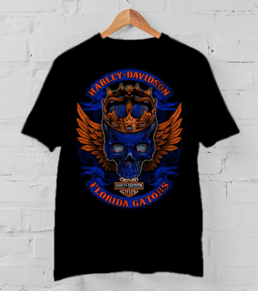 Harley Davidson Florida Gators Skull King Wings Crown T-Shirt