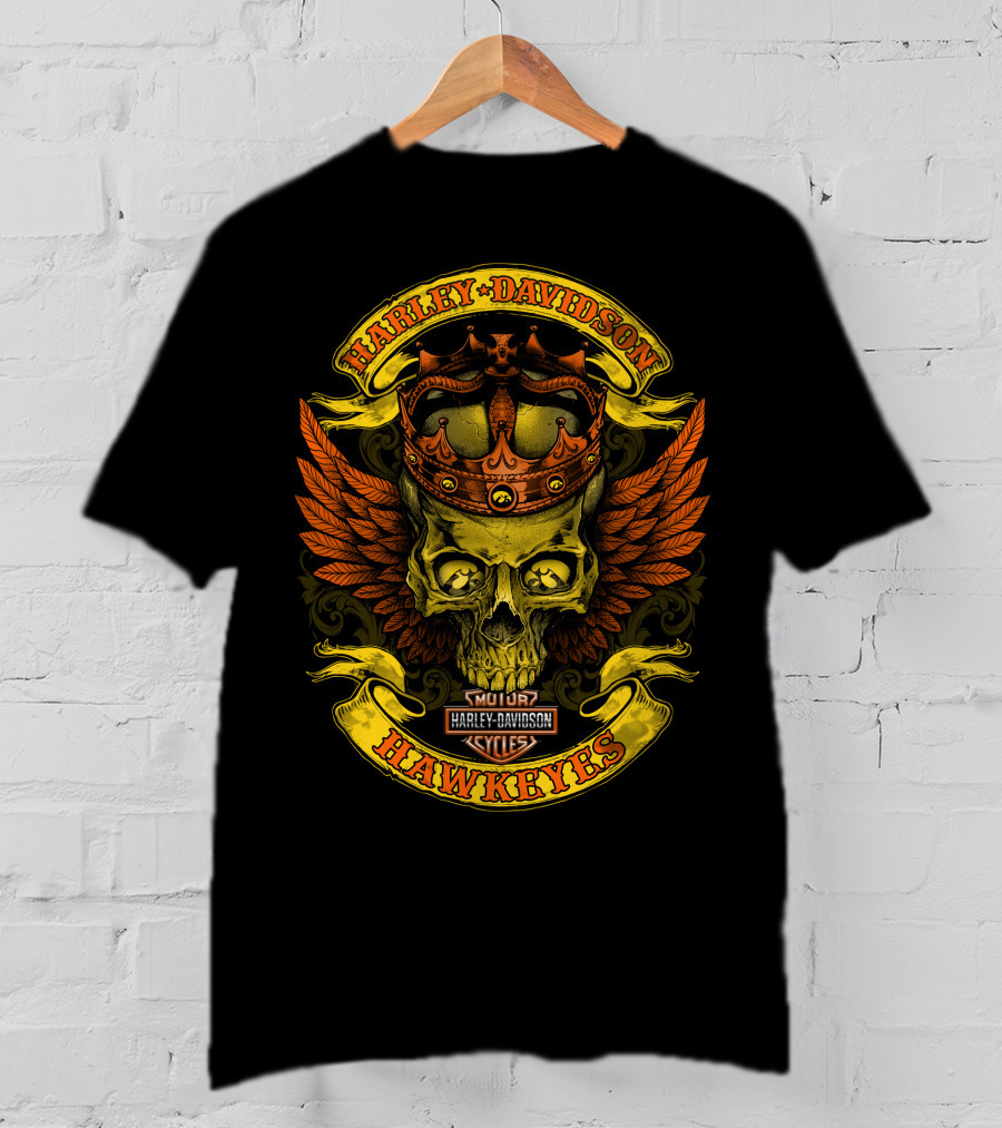 Harley Davidson Hawkeyes Skull Crown Wings T-Shirt