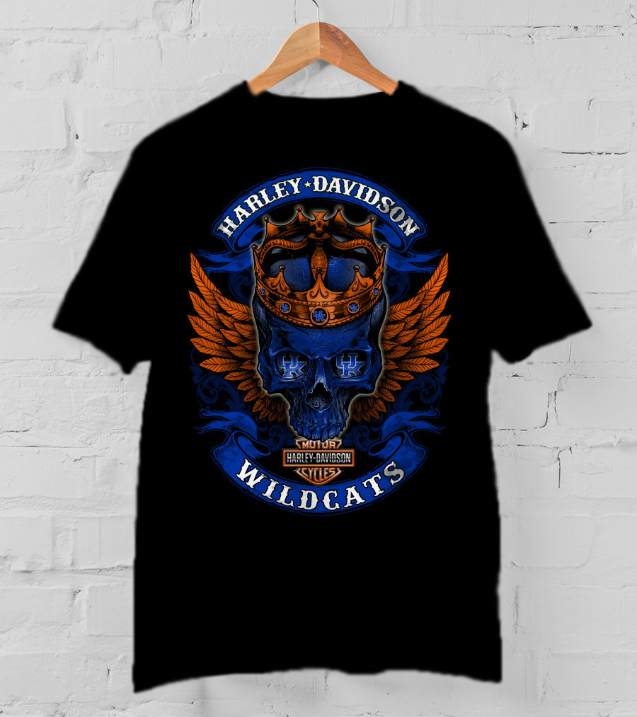 Harley Davidson Wildcats Skull Crown Wings Kentucky Wildcats T-Shirt