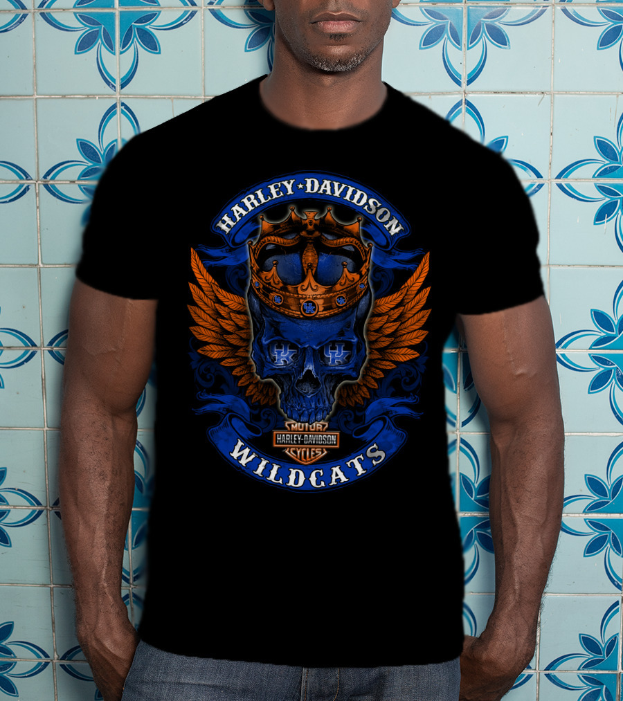 Harley Davidson Wildcats Skull Crown Wings Kentucky Wildcats T-Shirt